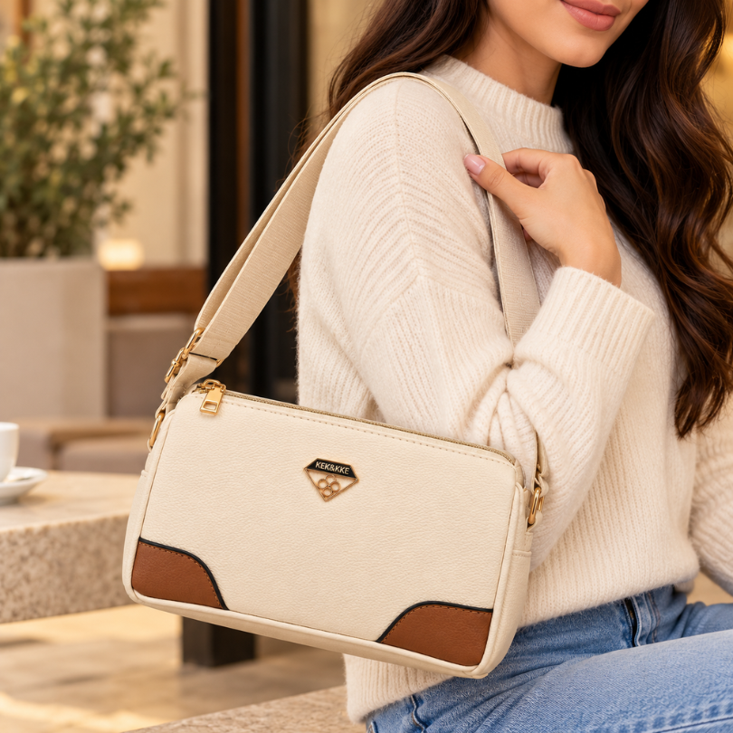 shoulder bag, cream bag, two tone bag - Image 2