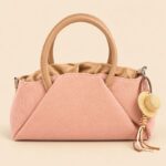 Handbag with Tan Handles and Hat Charm in Pink