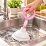kitchen Sink Plunger with Ring Handle – Pink and White - Image 2