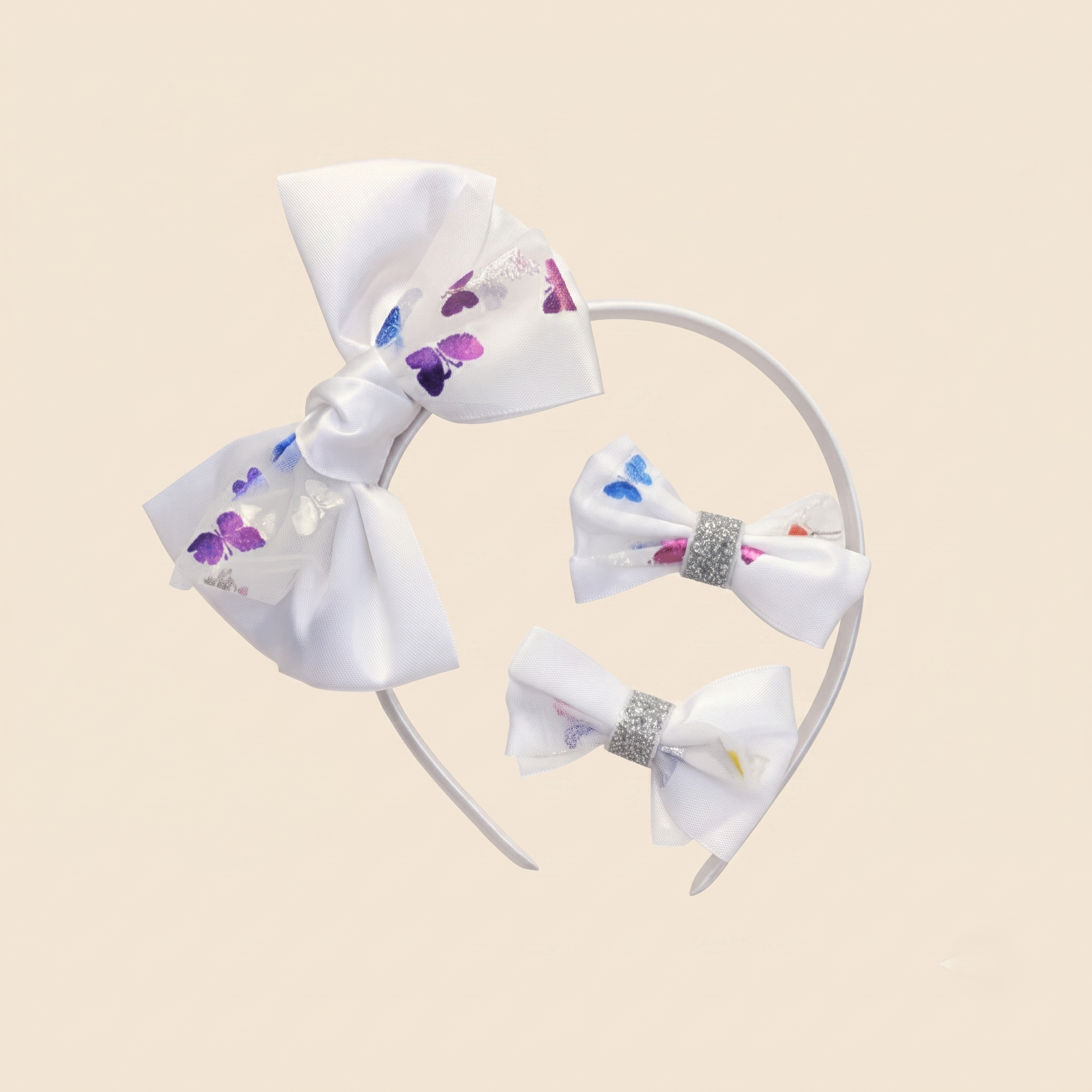 Gemini_Generated_Image_gmow5agmow5agmowggggggggg White Butterfly Bow Headband and Hair Clip Set - Image 1