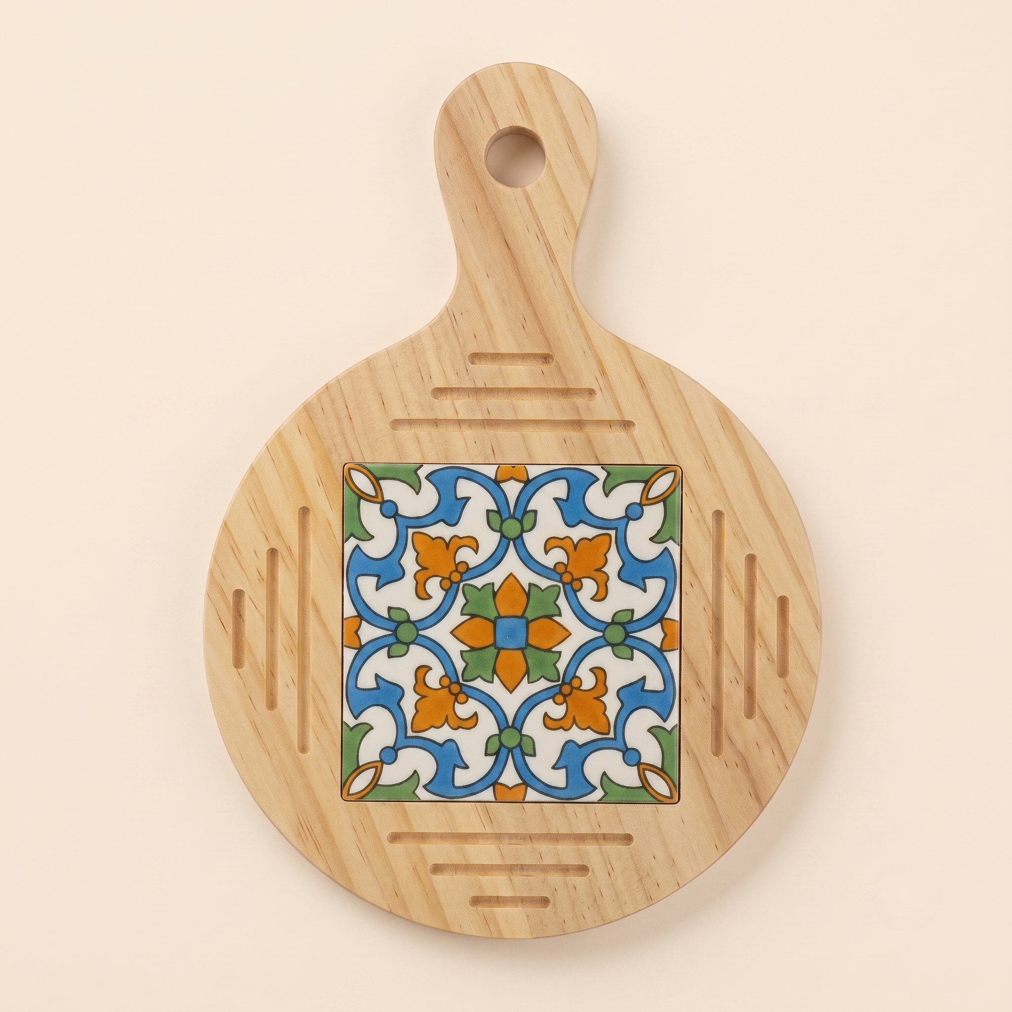 Gemini_Generated_Image_ugieb6ugieb6ugiekkkkkkkk Mediterranean Wooden Trivet with Hand-Painted Ceramic Tile Inlay - Image 1