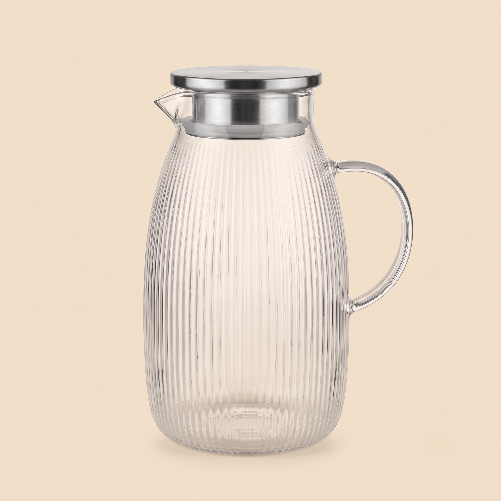 Gemini_Generated_Image_e3kdm5e3kdm5e3kd k yyyyyyyyy Ribbed Borosilicate Glass Pitcher with Stainless Steel Lid & Silicone Seal - Image 1
