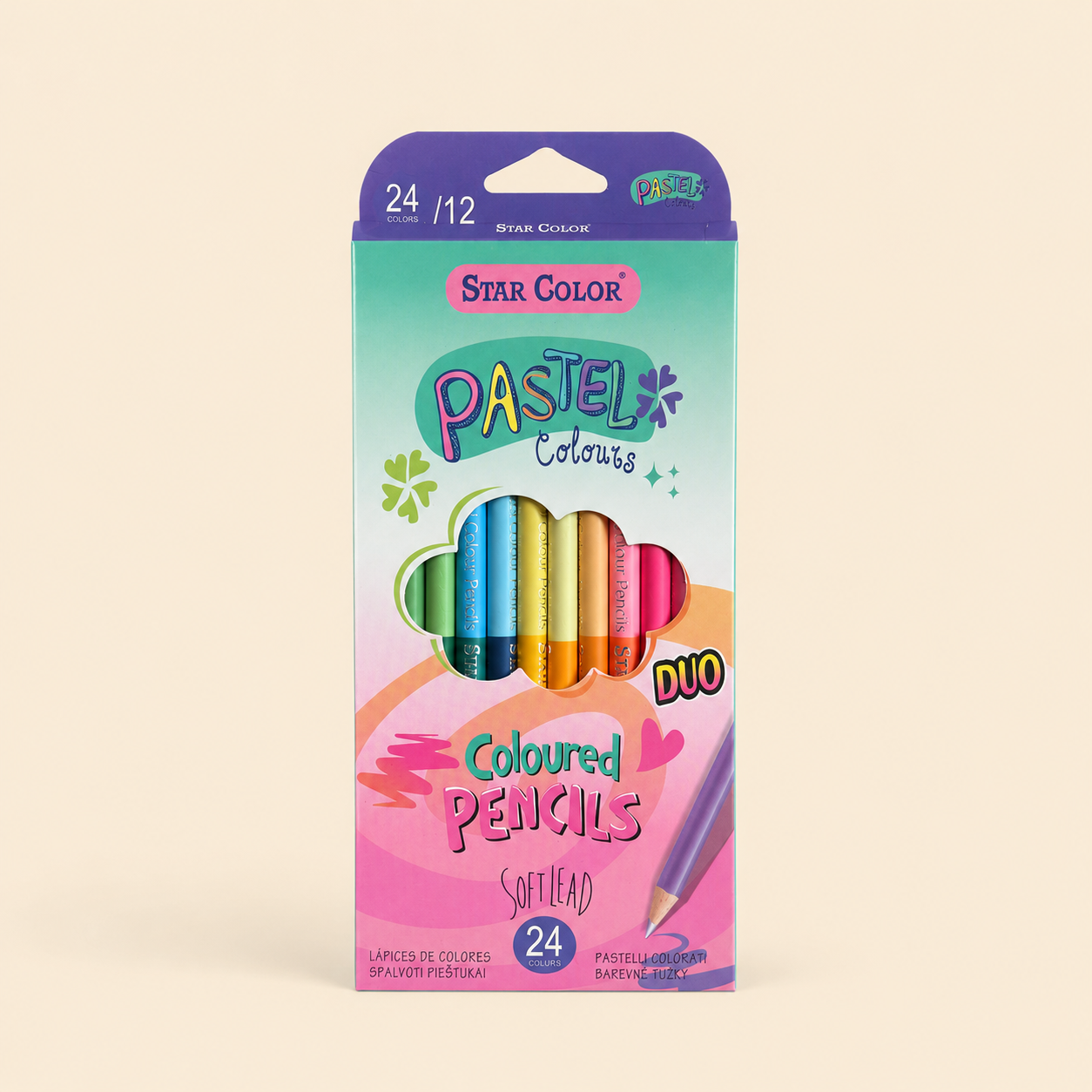 Star Color Pastel Duo pencil package (1) Star Color Pastel Duo 12 Double-Ended Colored Pencils – 24 Pastel Colors, Soft Lead - Image 1