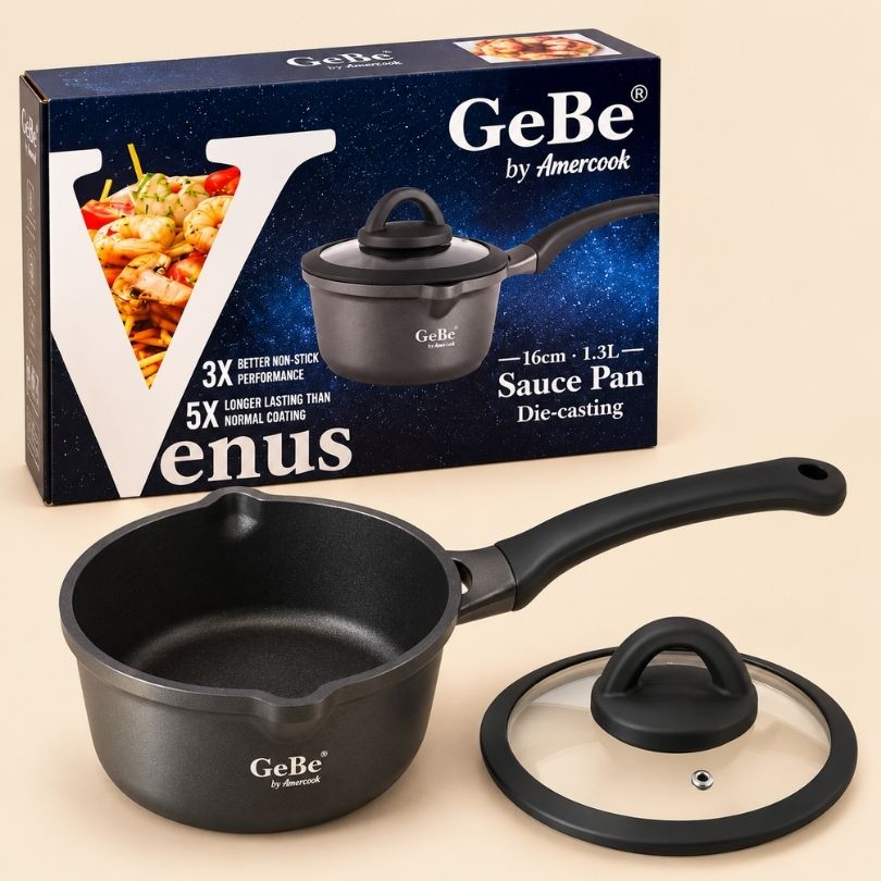 black-speckled-rectangular-baking-tray-lifestyle.png Non-Stick Saucepan – GeBe by Amercook Venus 16 cm 1.3 L - Image 1