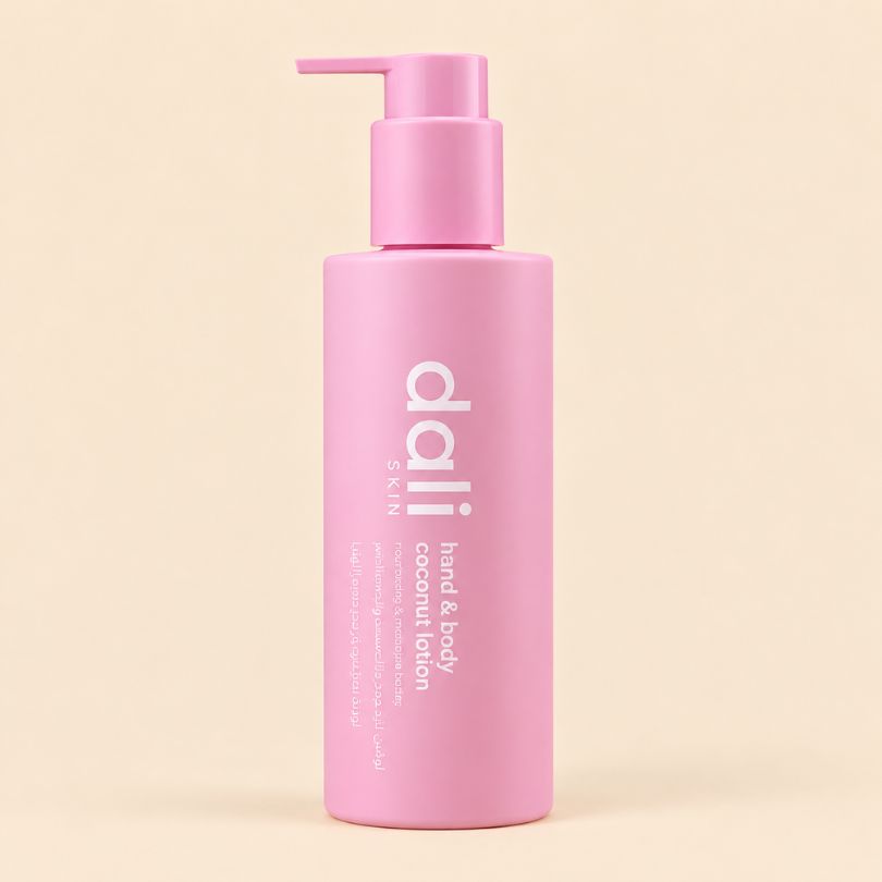 dali-skin-hand-body-coconut-lotion-pink-pump-bottle Hand and Body Lotion Coconut – dali 250 ml - Image 1