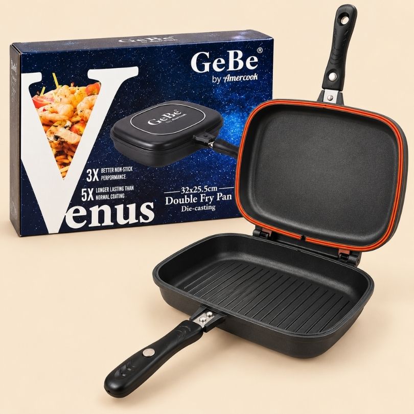 gebe-venus-double-sided-nonstick-fry-pan-32x25-5cm Double Fry Pan with Non-Stick Coating – GeBe Venus 32x25.5 cm - Image 1